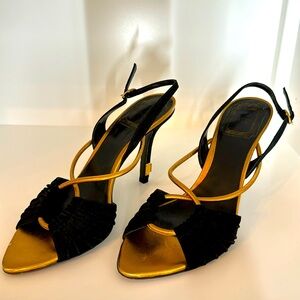 Christian Dior Black Suede Slingback with gold/copper metallic finish